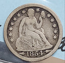1854 Seated Liberty Dime, Collectible Circulated Coin, Store Sale