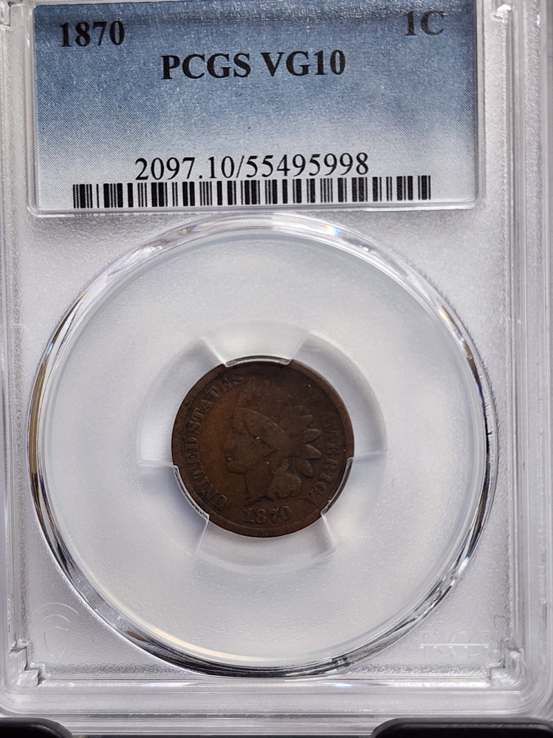 1870 Indian Head Cents, Better Date, PCGS VG-10, Store