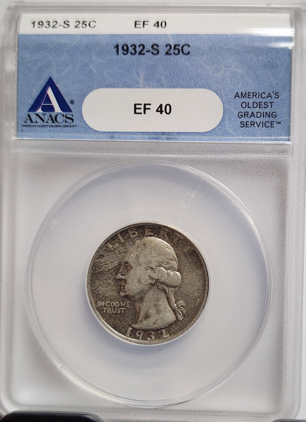 1932-S Washington Silver Quarter, ANACS XF-40, Store Sale #GQR046.