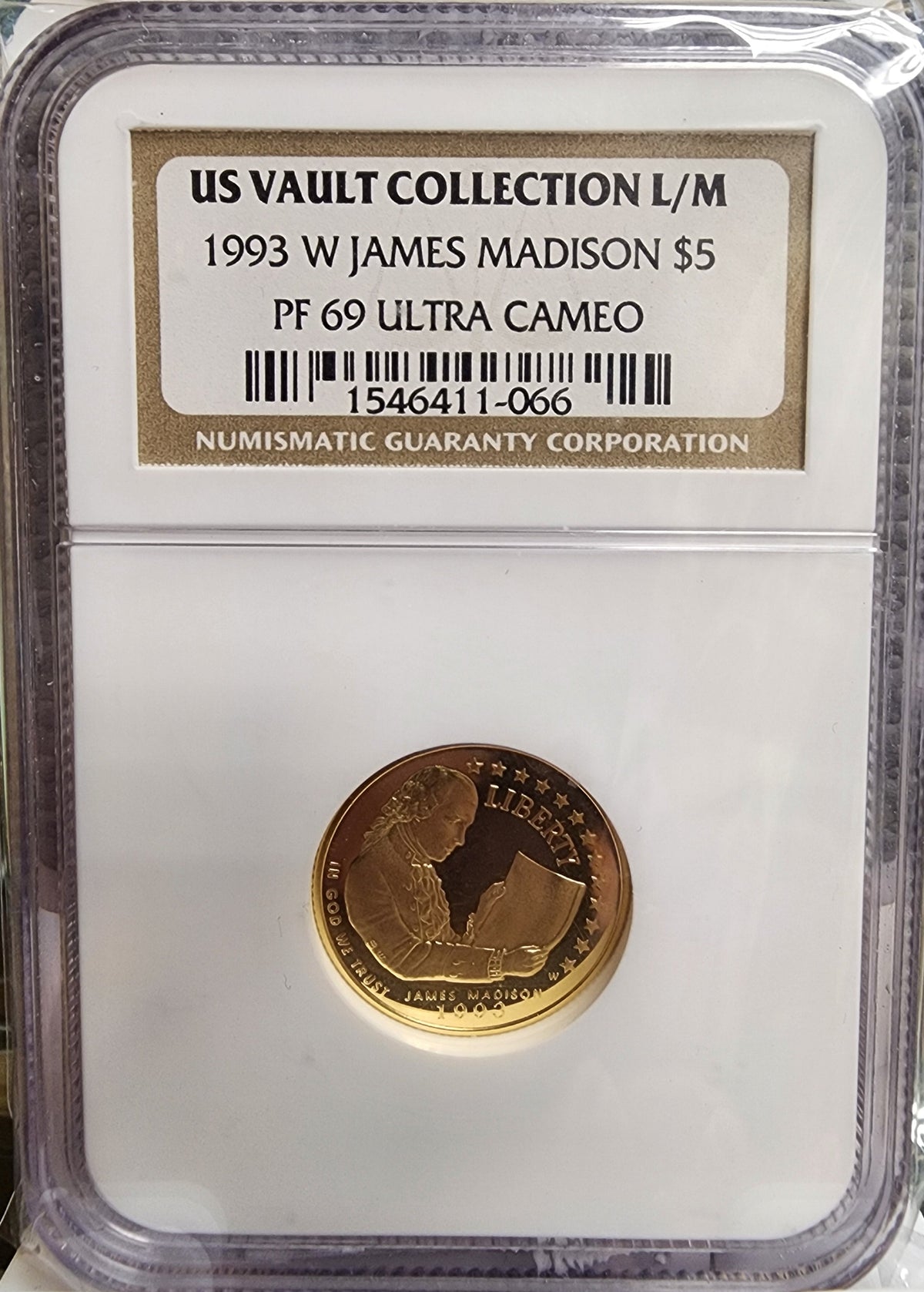 1993-W $5 Gold James Madison Commemorative, NGC PF-69, Store #GMC011.