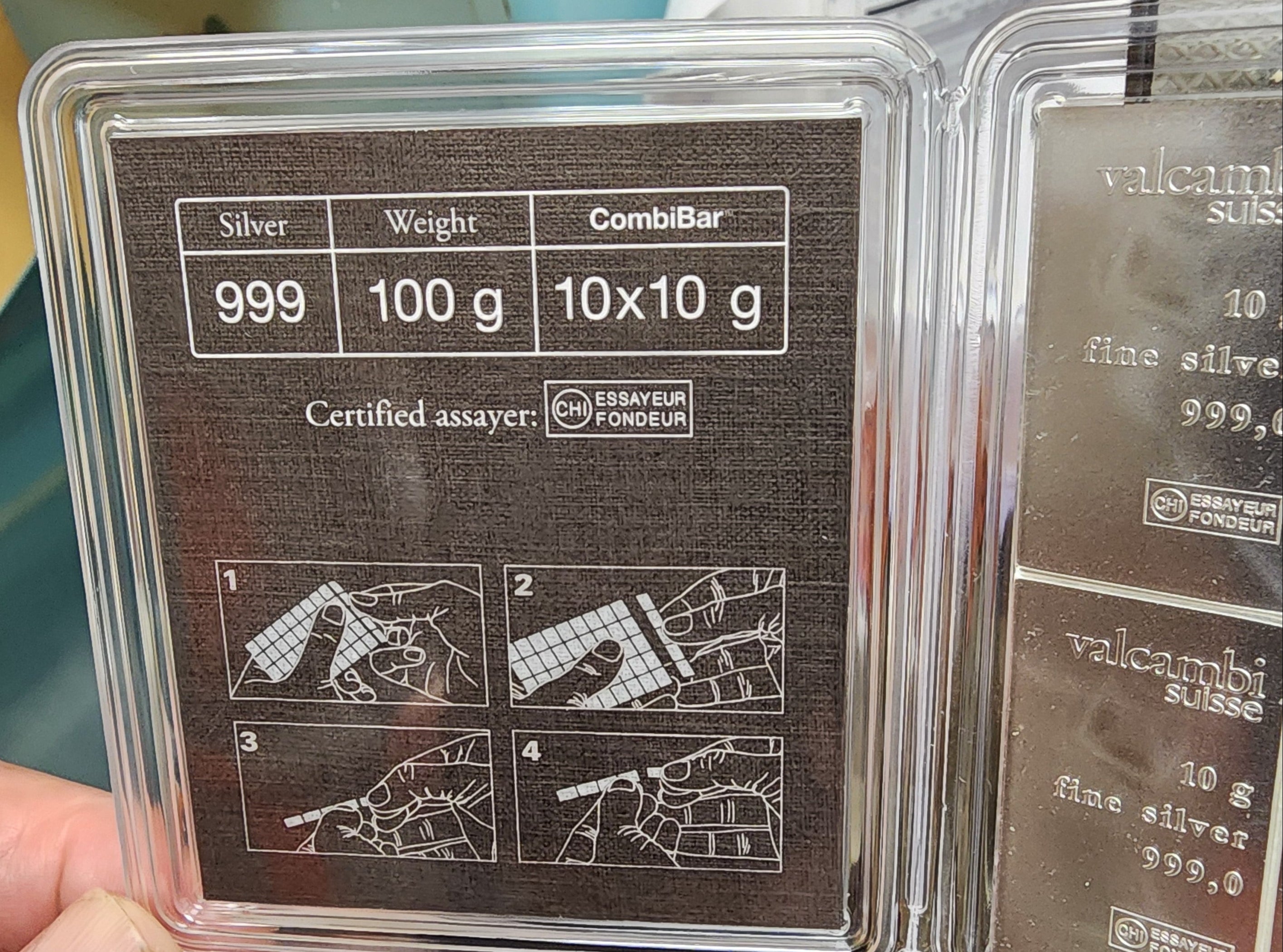 Valcambi Suisse, Silver CombiBar. 100 Gram Bar, 10 each x 10 Grams. #SR001