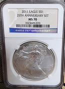 2011 25th Anniversary, American Silver Eagle, 5 Coin NGC "70" Set, Store