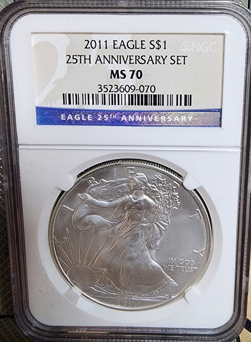 2011 25th Anniversary, American Silver Eagle, 5 Coin NGC "70" Set, Store