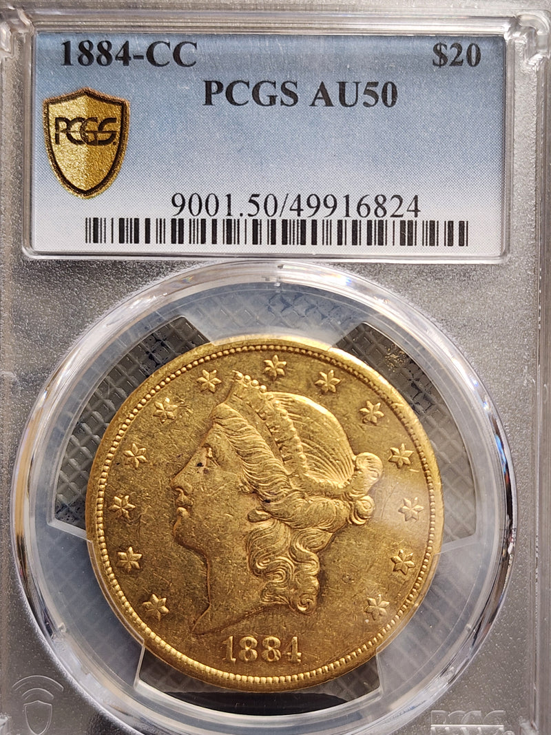 1884-CC $20 Gold Liberty Double Eagle, PCGS AU-50, Store Sale