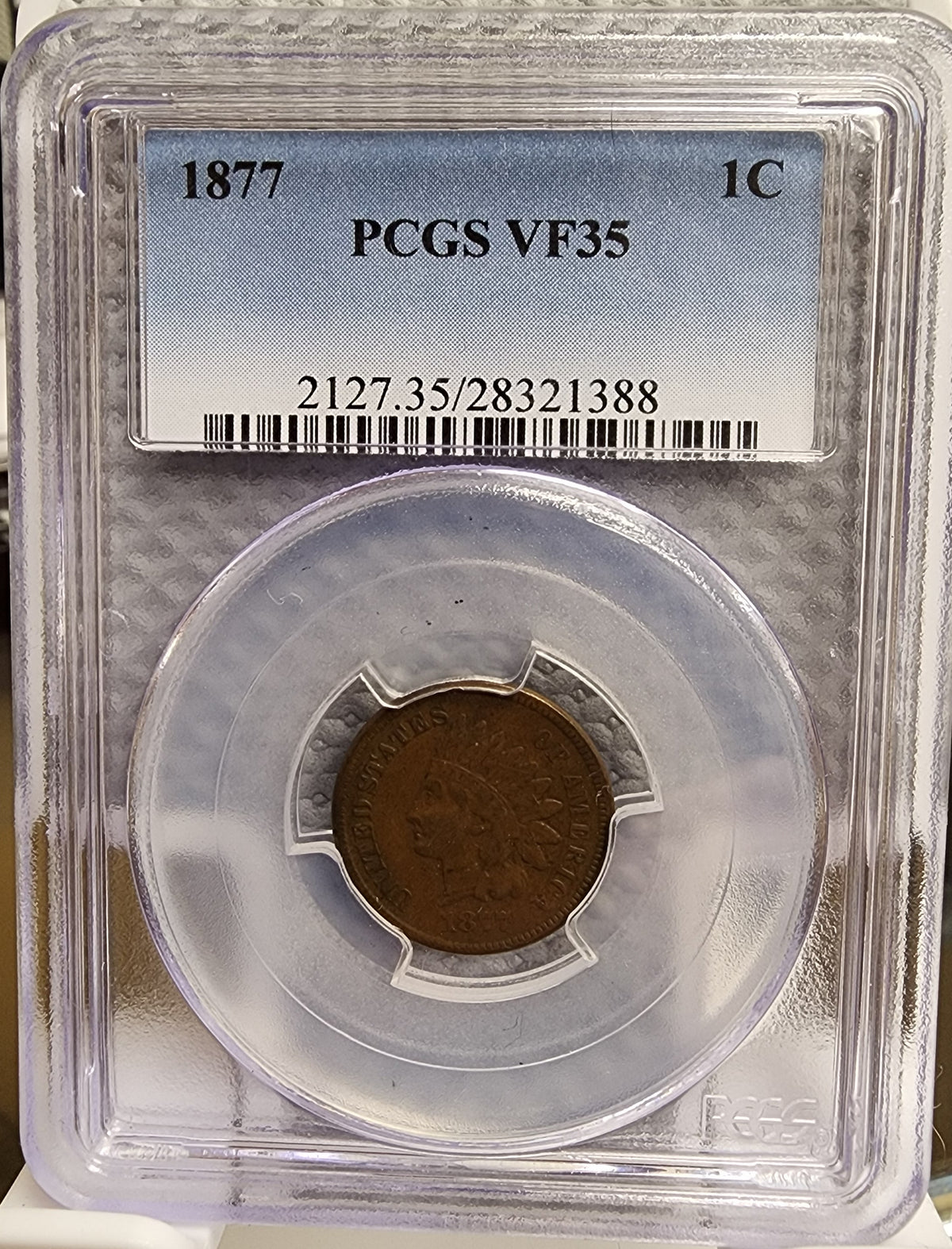 1877 Indian Head Small Cents., PCGS VF-35 Circulated Coin, Store #GCT008.