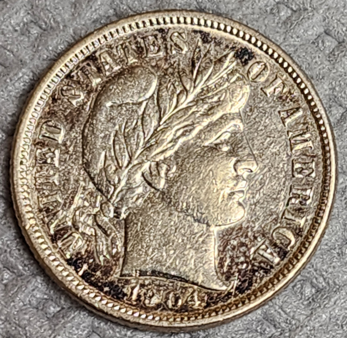 1904-S Barber Silver Dime, About Uncirculated/Slider, Store #DE109.