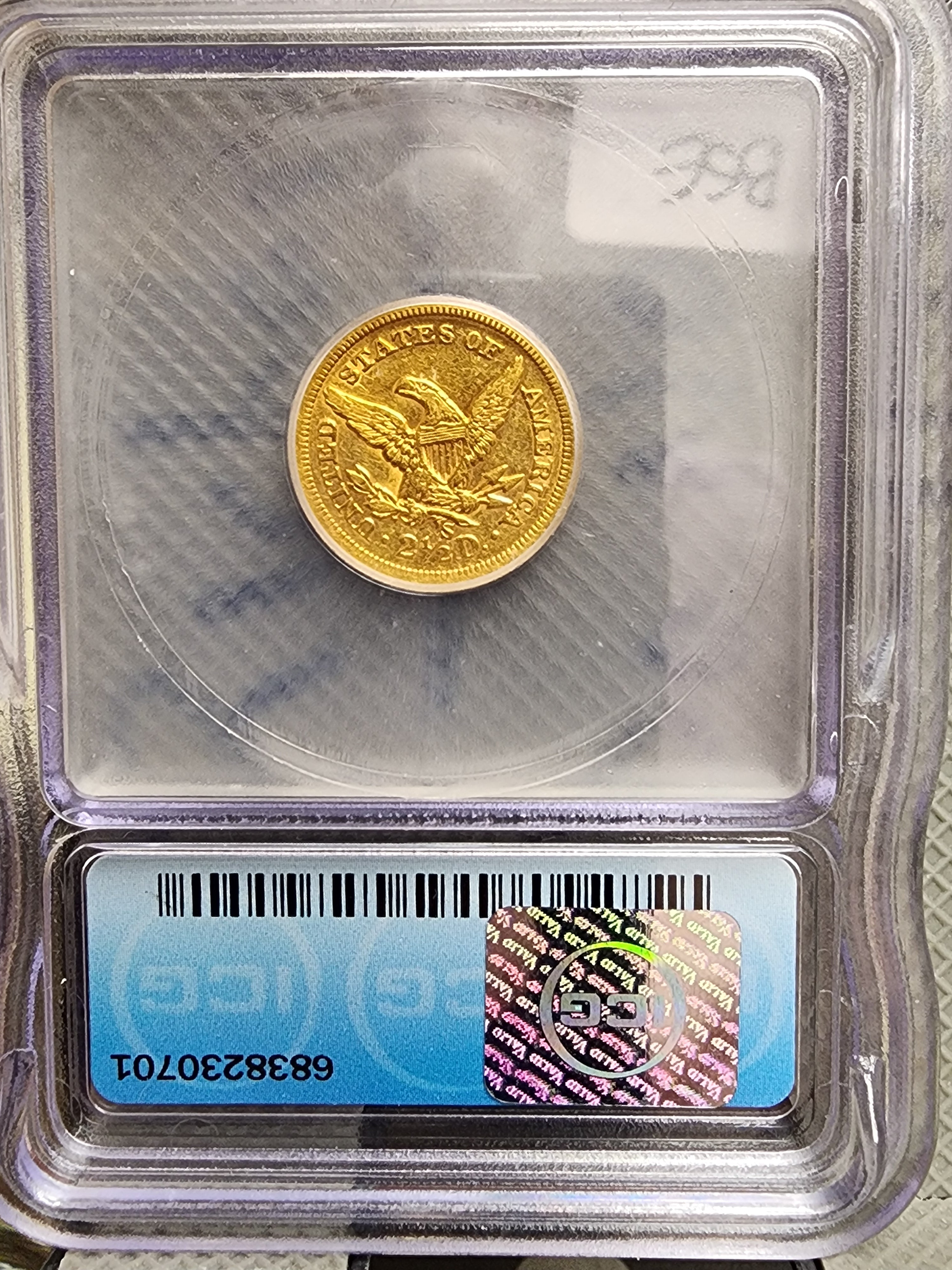 1865-S $2.50 Quarter Gold Eagle, ICG AU-55, Gold Coin, Store Sale#G0097.