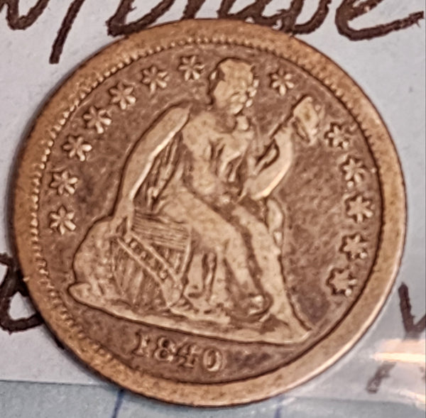 1840 Seated Liberty Dime, With Drape, Circulated Coin, Store Sale #DE678.
