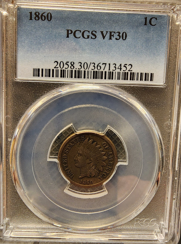 1860 Indian Head Cent, PCGS Certified VF30, Store #GCT051