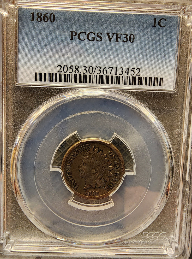 1860 Indian Head Cent, PCGS Certified VF30, Store
