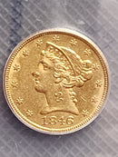1846 $5 Half Gold Eagle, Large Date, ICG AU-58, Gold Coin, Store Sale