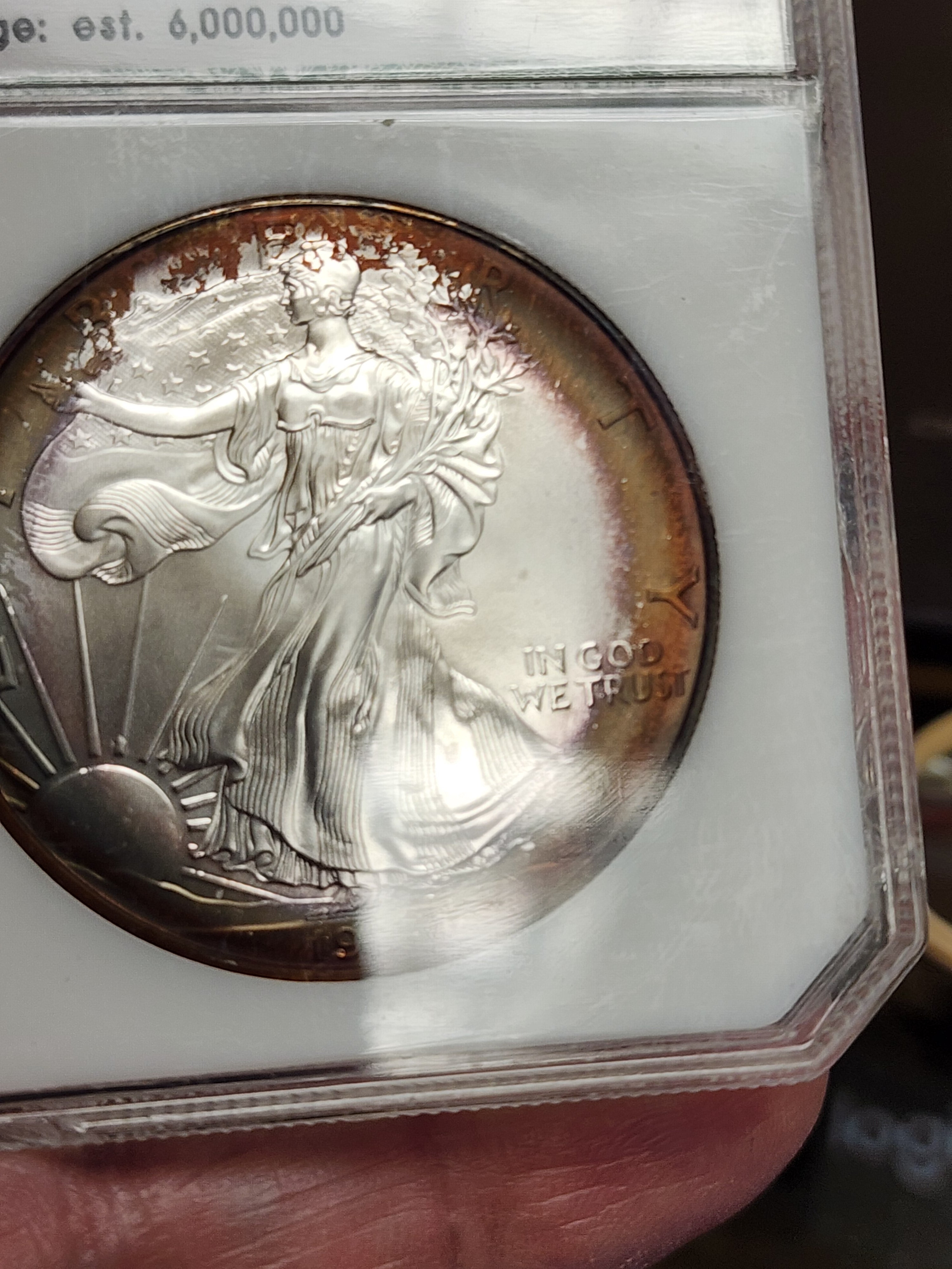 1993 American Silver Eagle, Nice Blue "TONER", MS-67, Store #AE310.