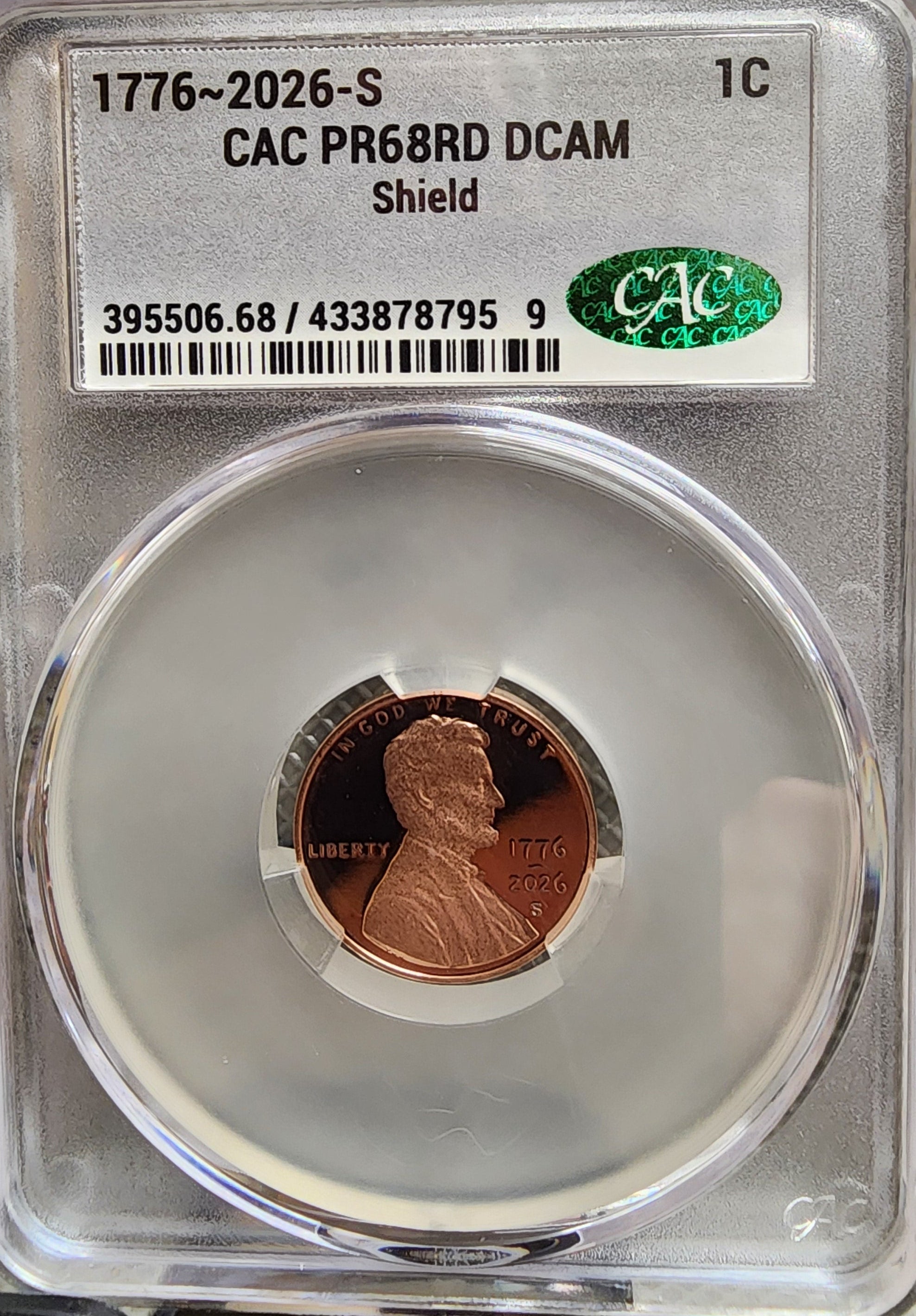 2026-S Lincoln Shield Cents, (1776-2026) CAC PR68 RED, Store #CT1431.