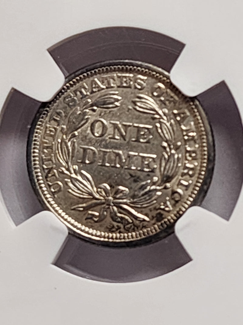 1859 Seated Liberty Silver Dime, NGC Certified AU-58, Store Sale