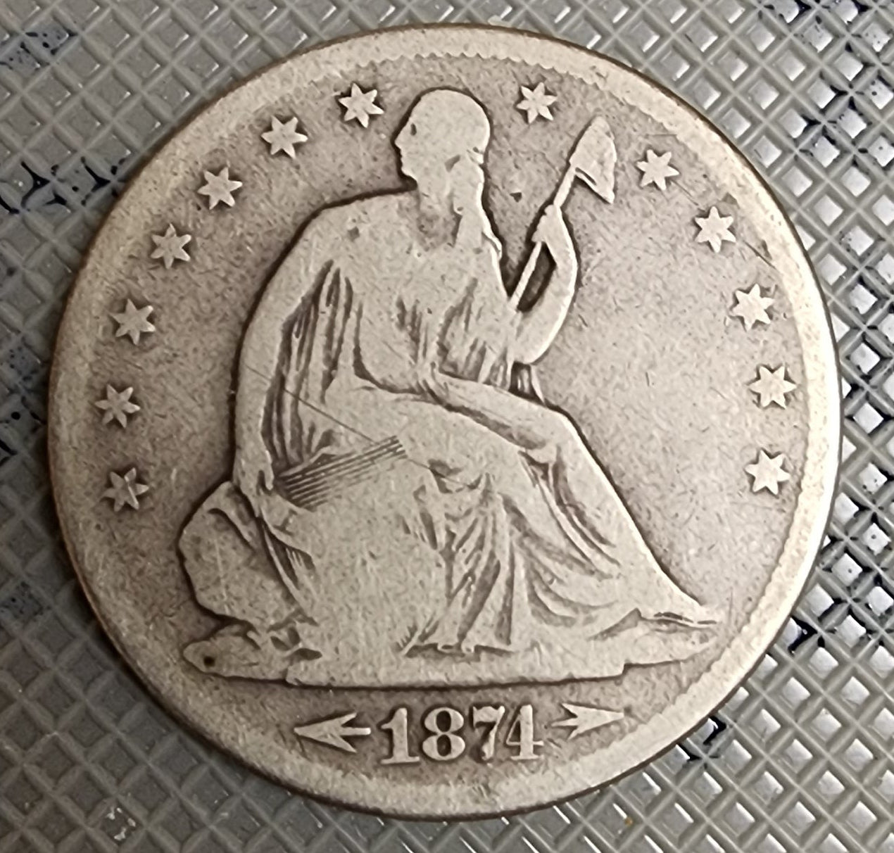 1874-S Seated Liberty Silver Half Dollar, "SCARCE REVERSE", Very Good Coin, Store #HR442