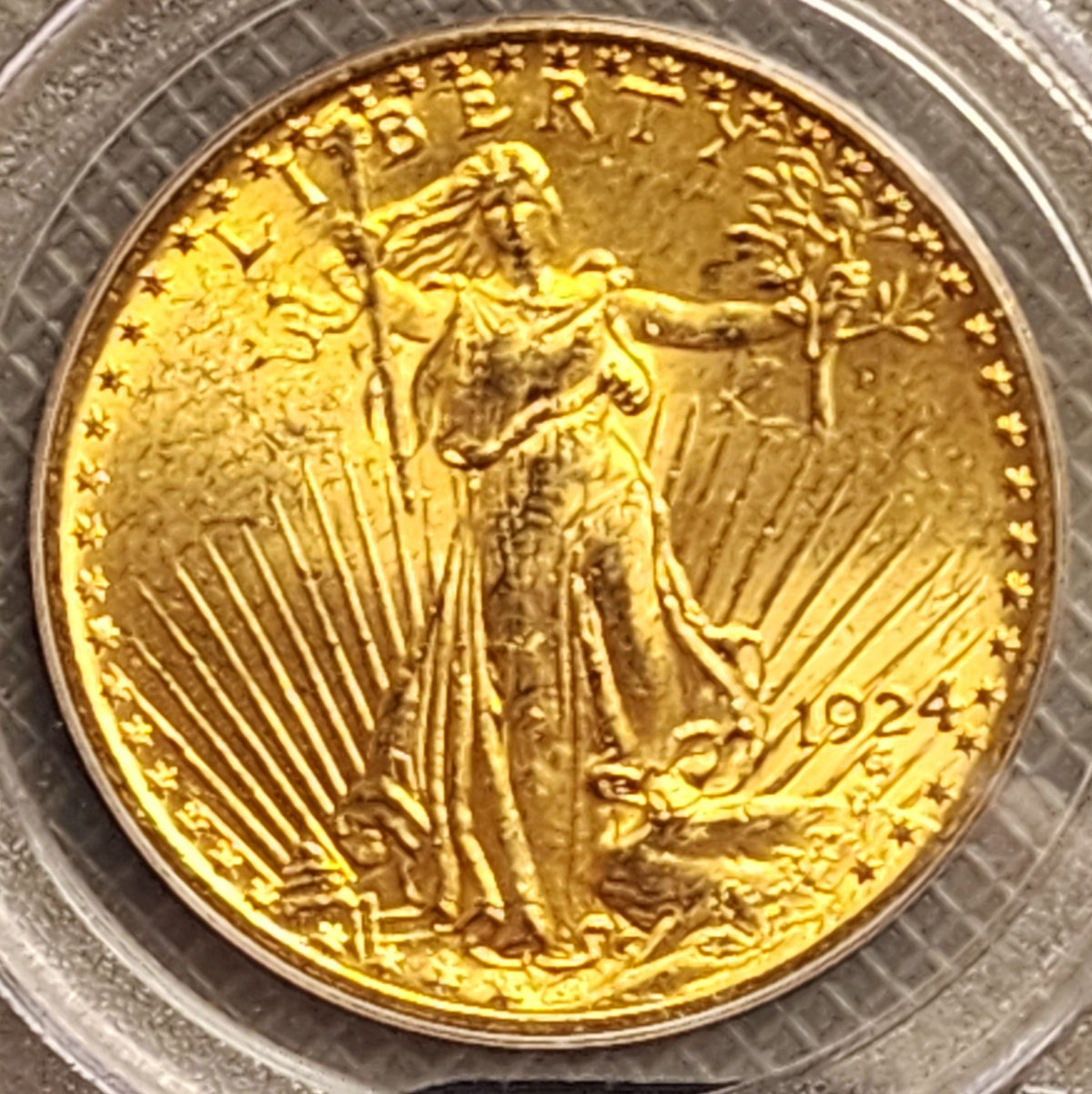 1924 $20 Gold Double Eagle, Saint, PCGS MS-63, Uncirculated Coin, Store #G0123.