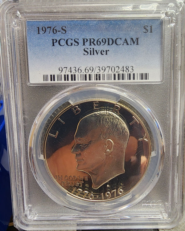 1976-S Eisenhower Proof Dollar, Silver.  Uncirculated Coin. PCGS PF69, Store #GDR0322.