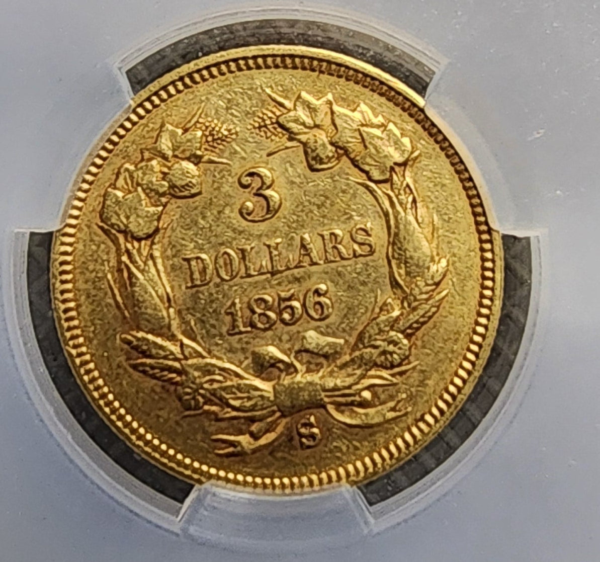 1856-S $3, Indian Princess Head, "Highly Collectible", CAC Graded AU50, Store #G0002.