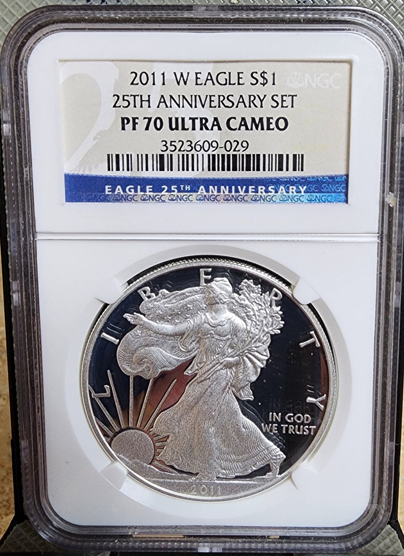 2011 25th Anniversary, American Silver Eagle, 5 Coin NGC "70" Set, Store