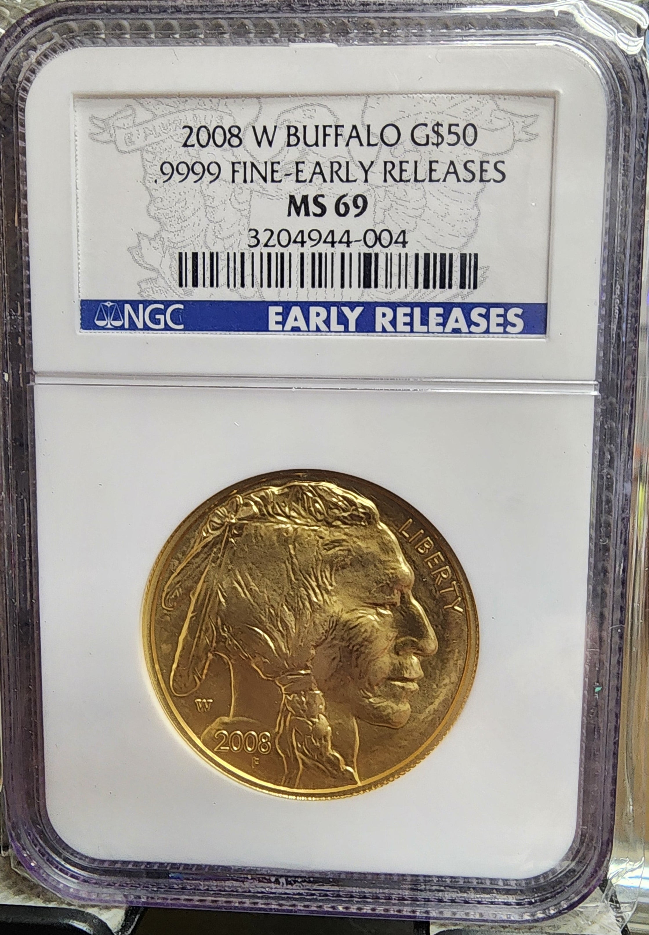 2008-W American Gold Buffalo, Burnished, 1 troy ounce, NGC MS-69, Store #G002.