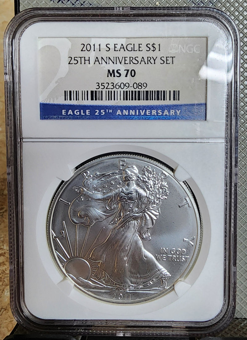 2011 25th Anniversary, American Silver Eagle, 5 Coin NGC "70" Set, Store
