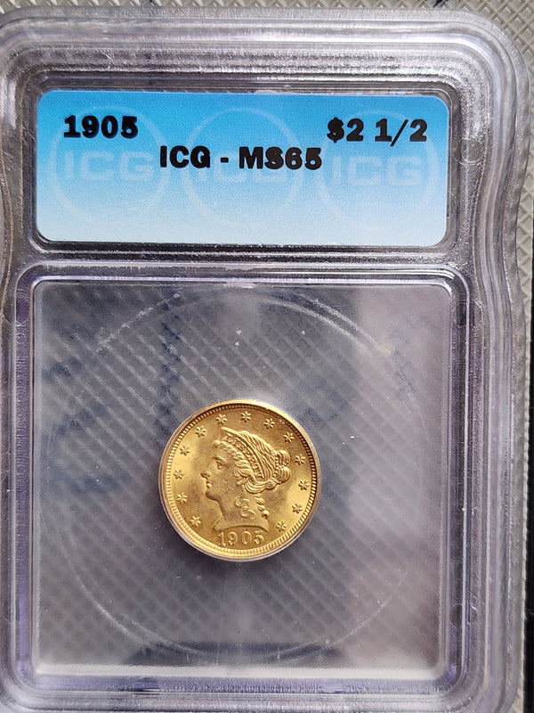 1905 $2.50 Quarter Gold Eagle, ICG MS65, Gold Coin, Store Sale#G0103.