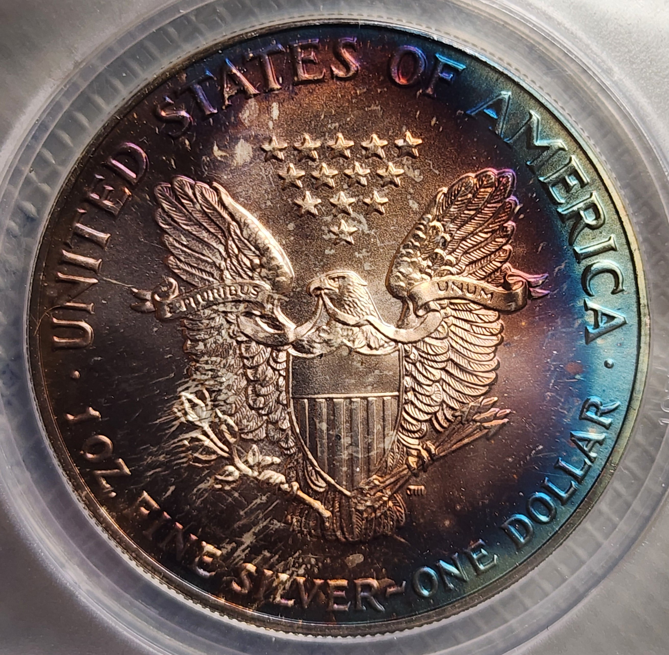 1992 American Silver Eagle, Nice Blue "TONER", ANACS MS-67, Store #AE307.