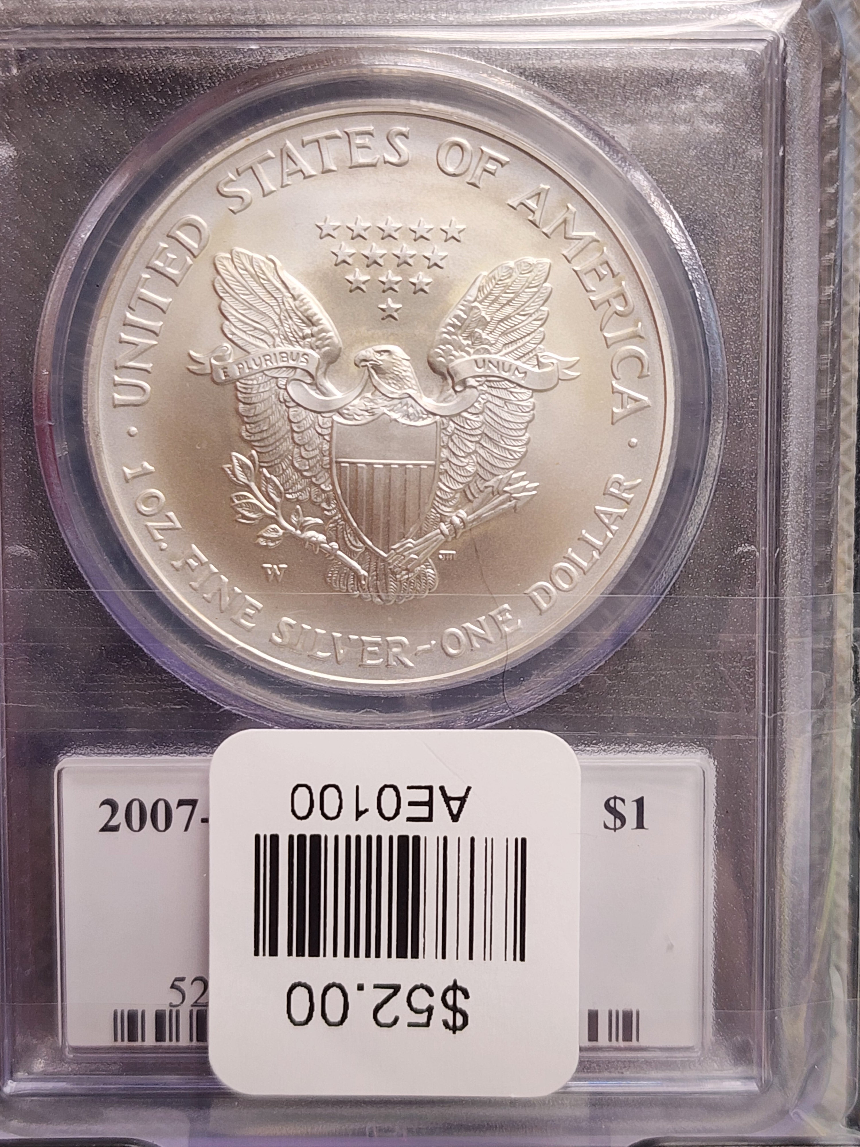 2007-W Silver Eagle $1. PCGS MS-69., Burnished Strike.  Store #AE0100