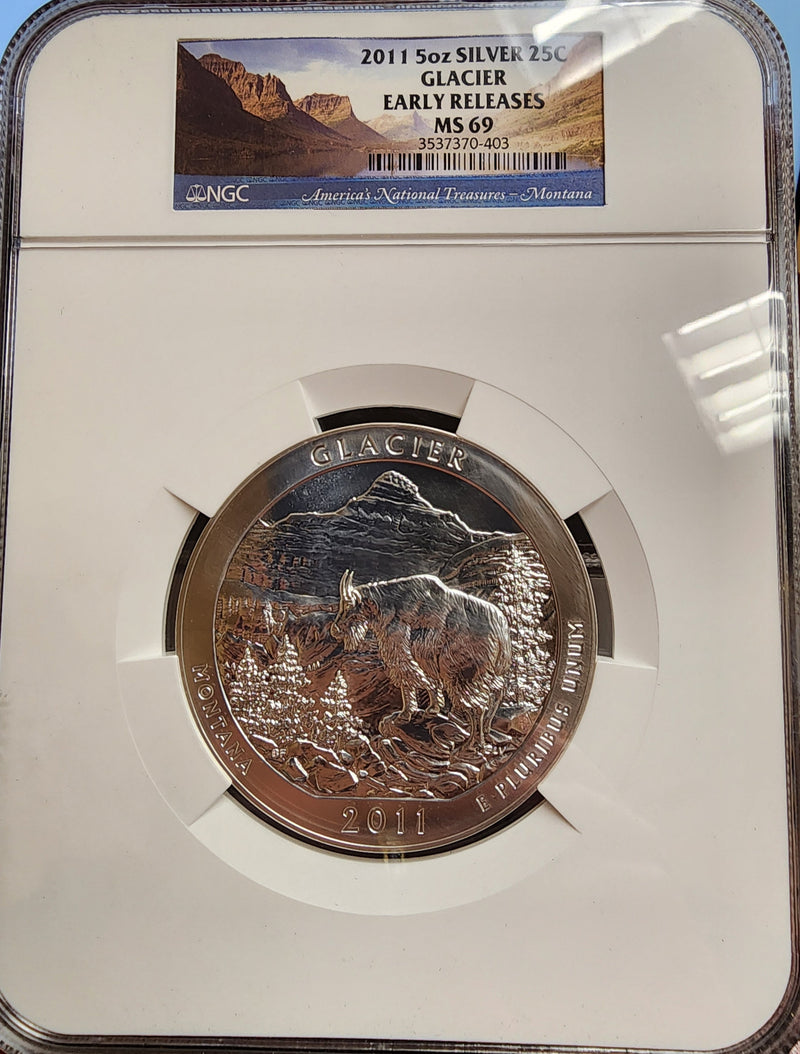 2011 National Park, 5 Troy Ounce Silver, 5 Coin Set, NGC MS-69, Store Sale