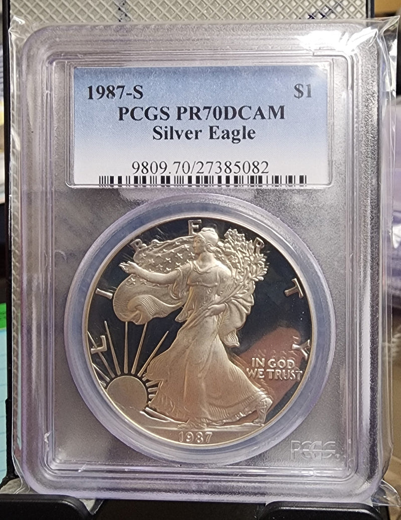 1987-S Proof American Silver Eagle,  Certified PCGS PF-70. Store
