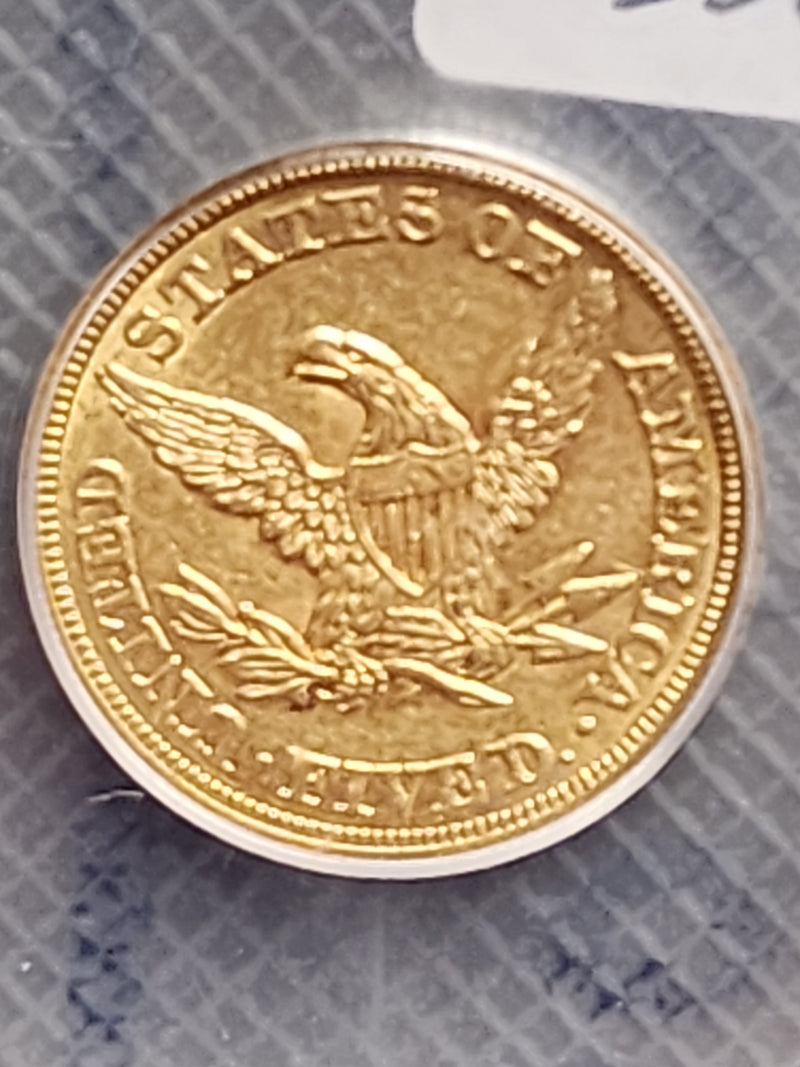 1846 $5 Half Gold Eagle, Large Date, ICG AU-58, Gold Coin, Store Sale