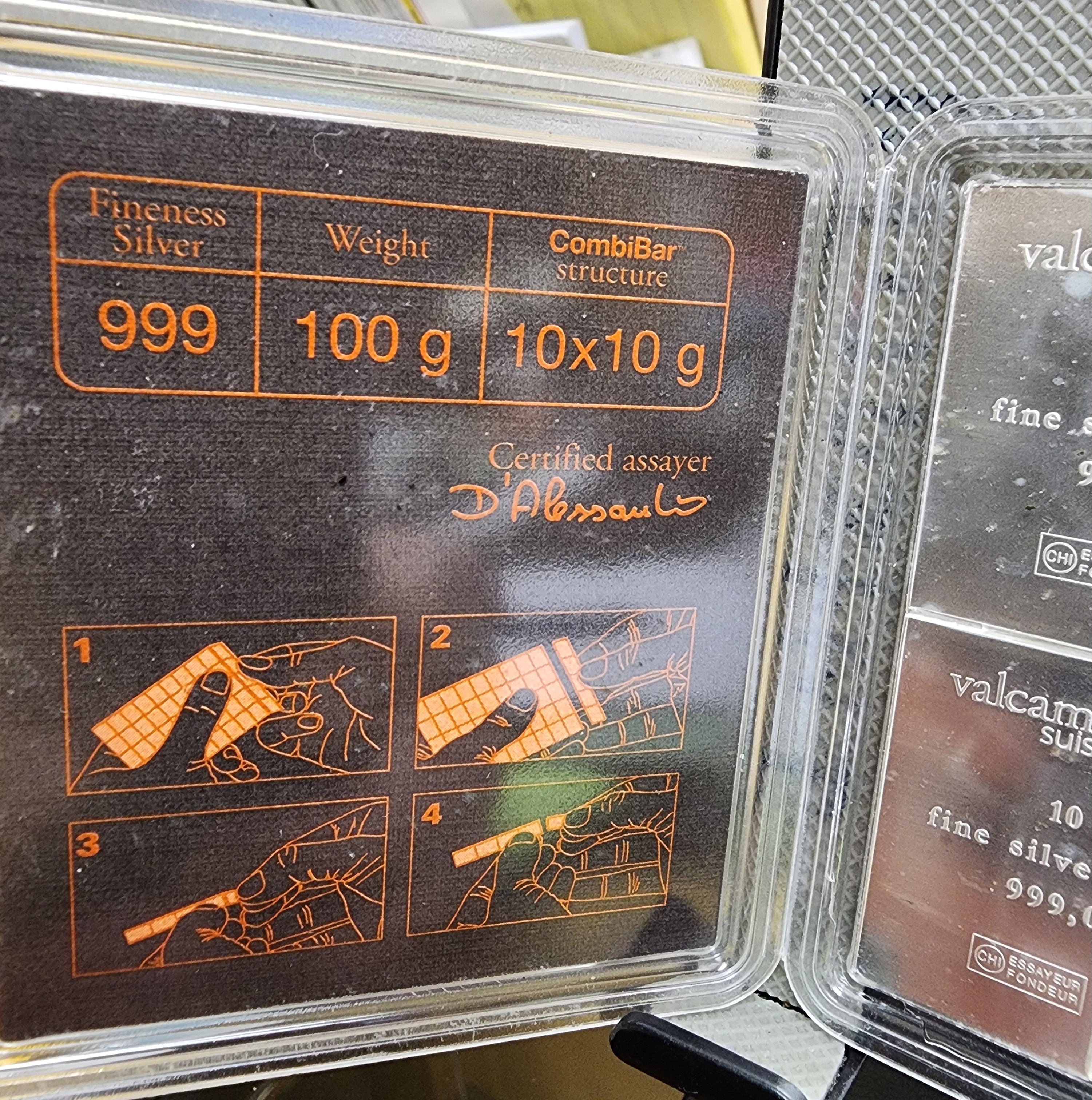 Valcambi Suisse, CombiBar, 100 Grams, 10 each 10 Gram Bar. Store #SR009.