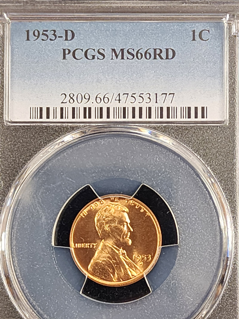 1953-D Lincoln Cent, PCGS MS66RD, Store