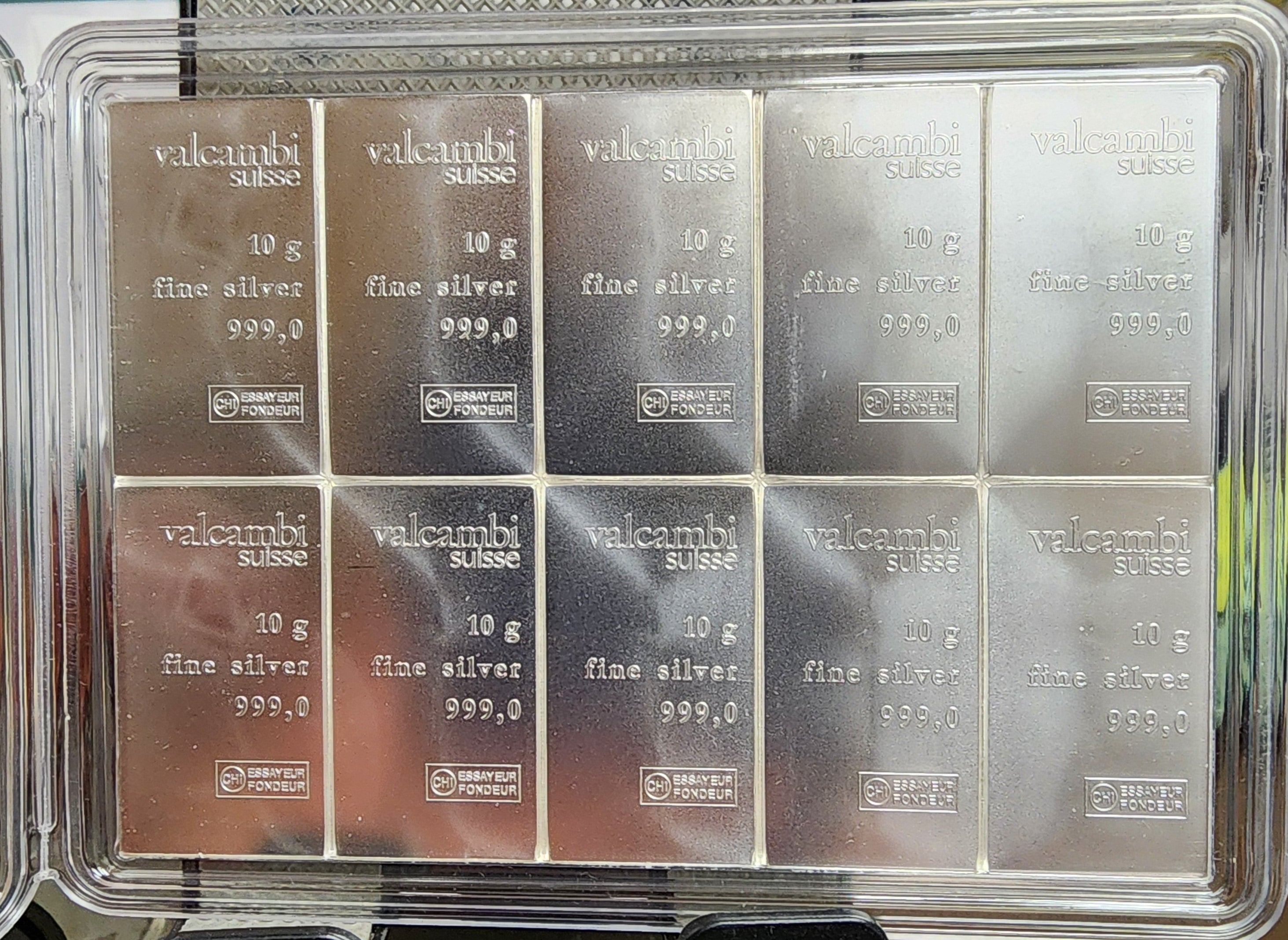 Valcambi Suisse, Silver CombiBar. 100 Gram Bar, 10 each x 10 Grams. #SR001