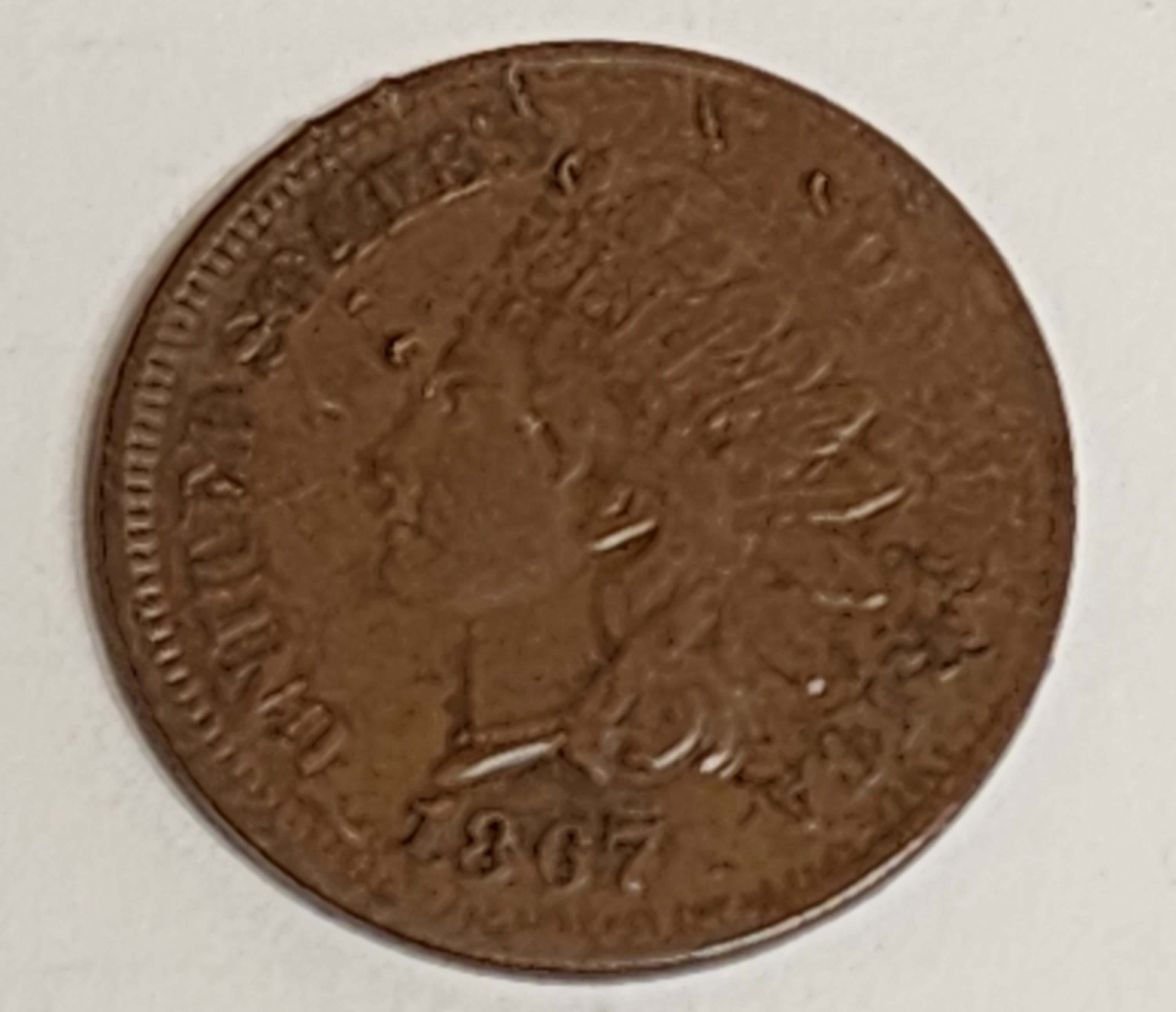 1867 Indian Head Cent, Overdate, Extra Fine Circulated Coin, Store #CT0545