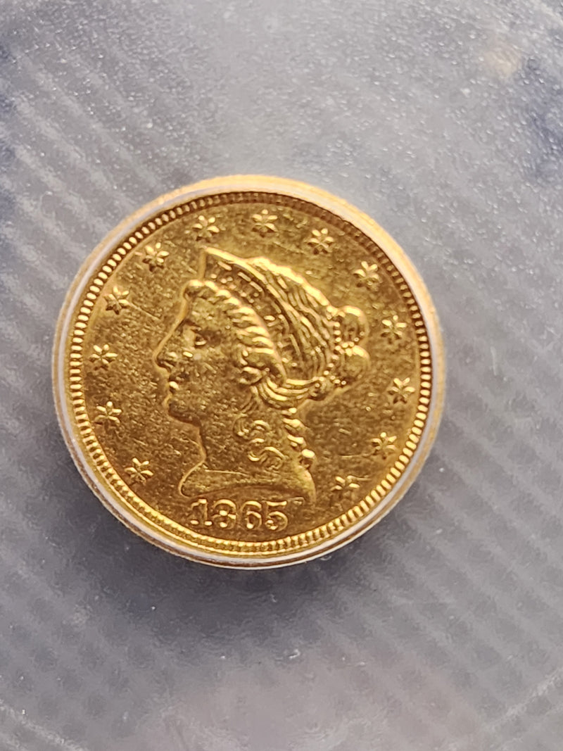 1865-S $2.50 Quarter Gold Eagle, ICG AU-55, Gold Coin, Store Sale