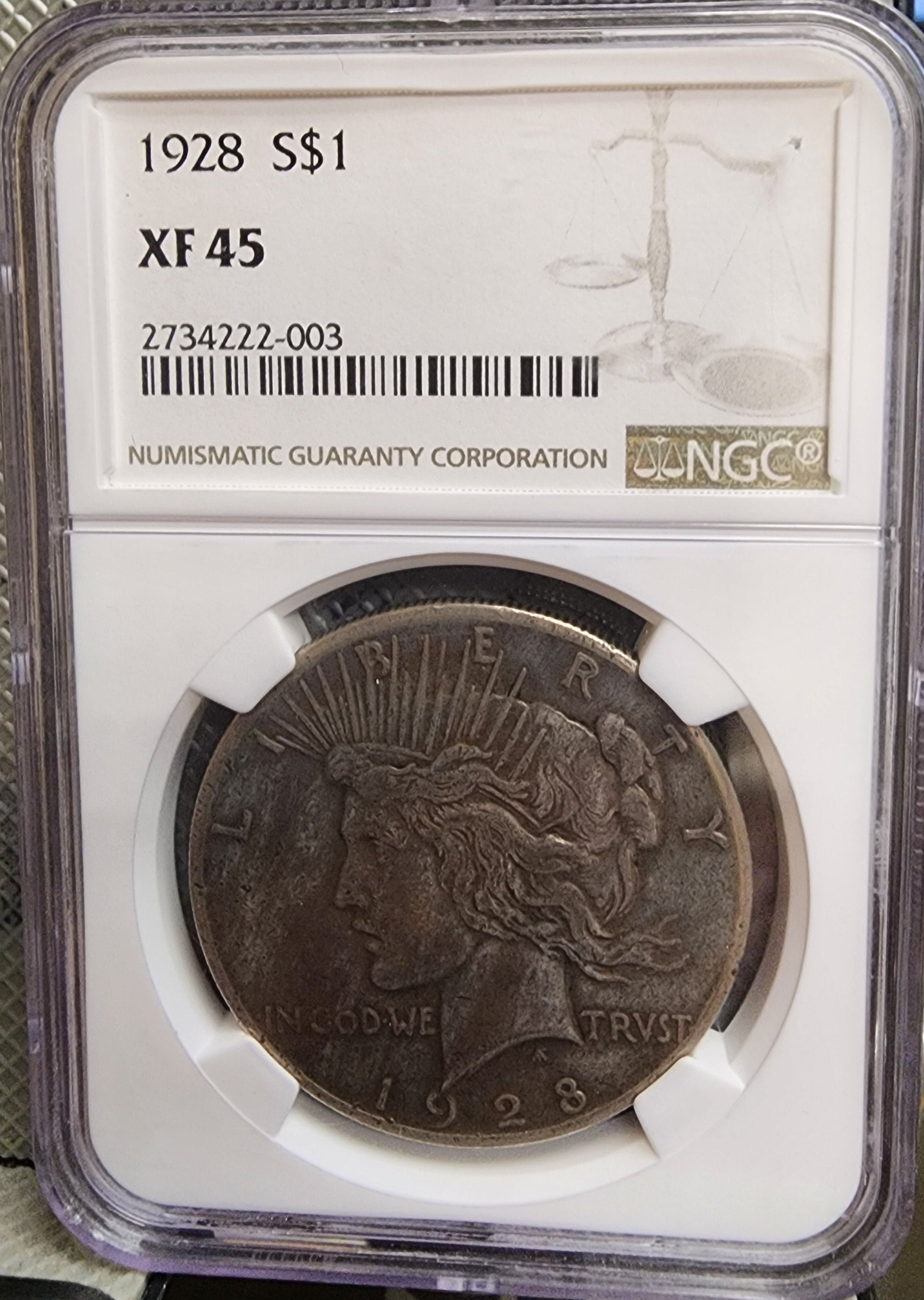 1928 Peace Silver Dollar, NGC XF-45, Circulated Coin. Store#GDR0365.