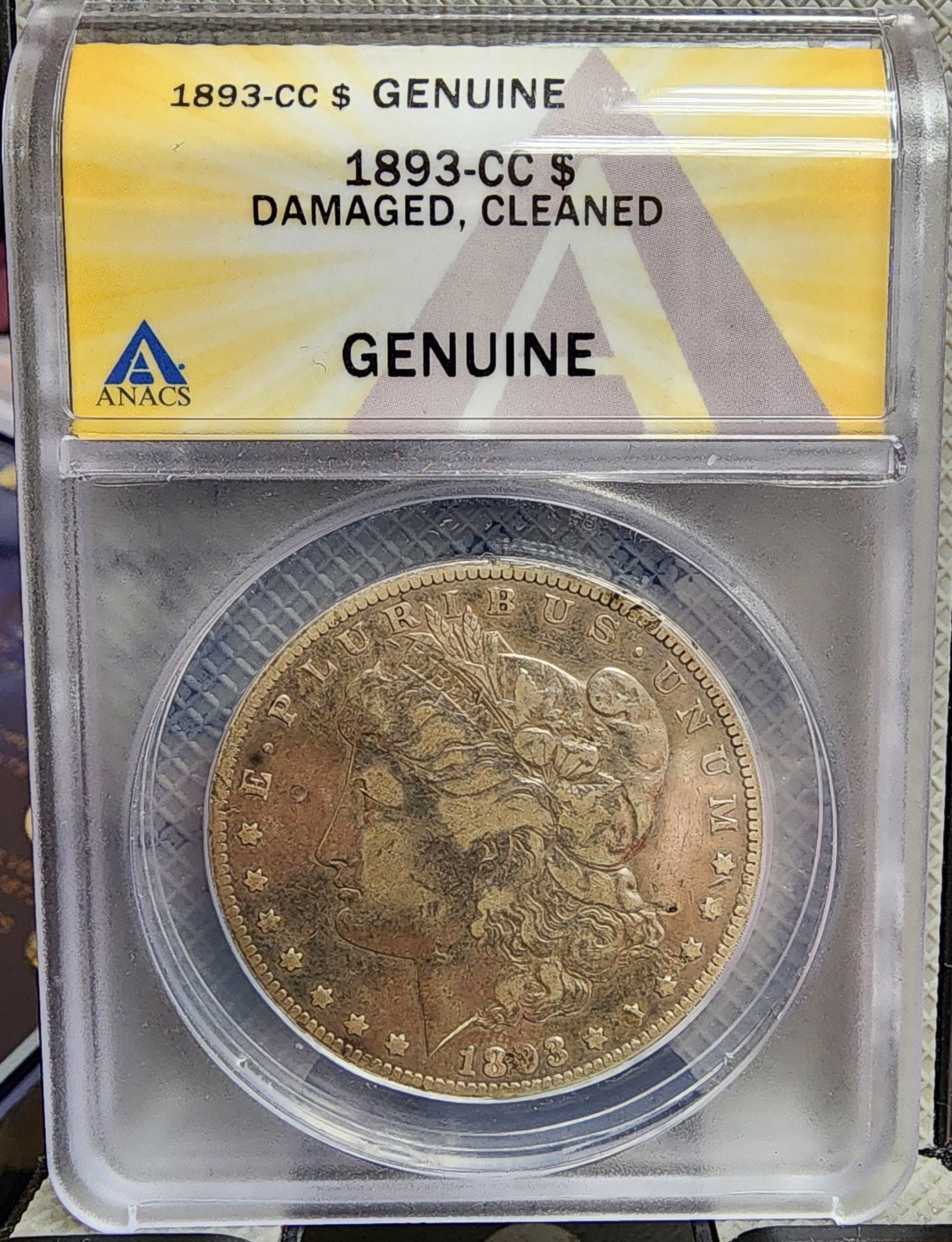 1893-CC Morgan Silver Dollar, ANACS "Genuine" Holder. Store Sale #DR0589.