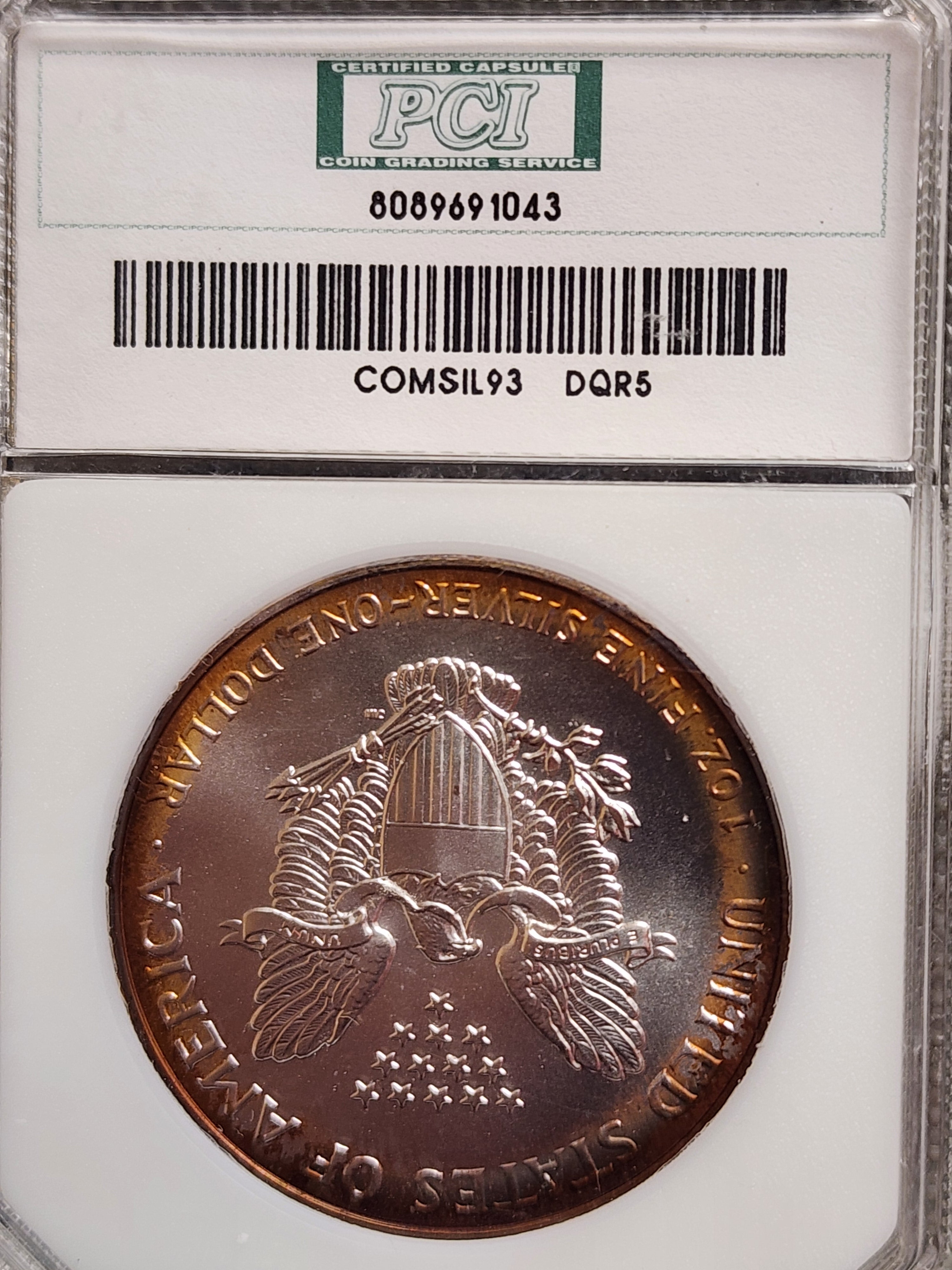 1993 American Silver Eagle, Nice Blue "TONER", MS-67, Store #AE310.