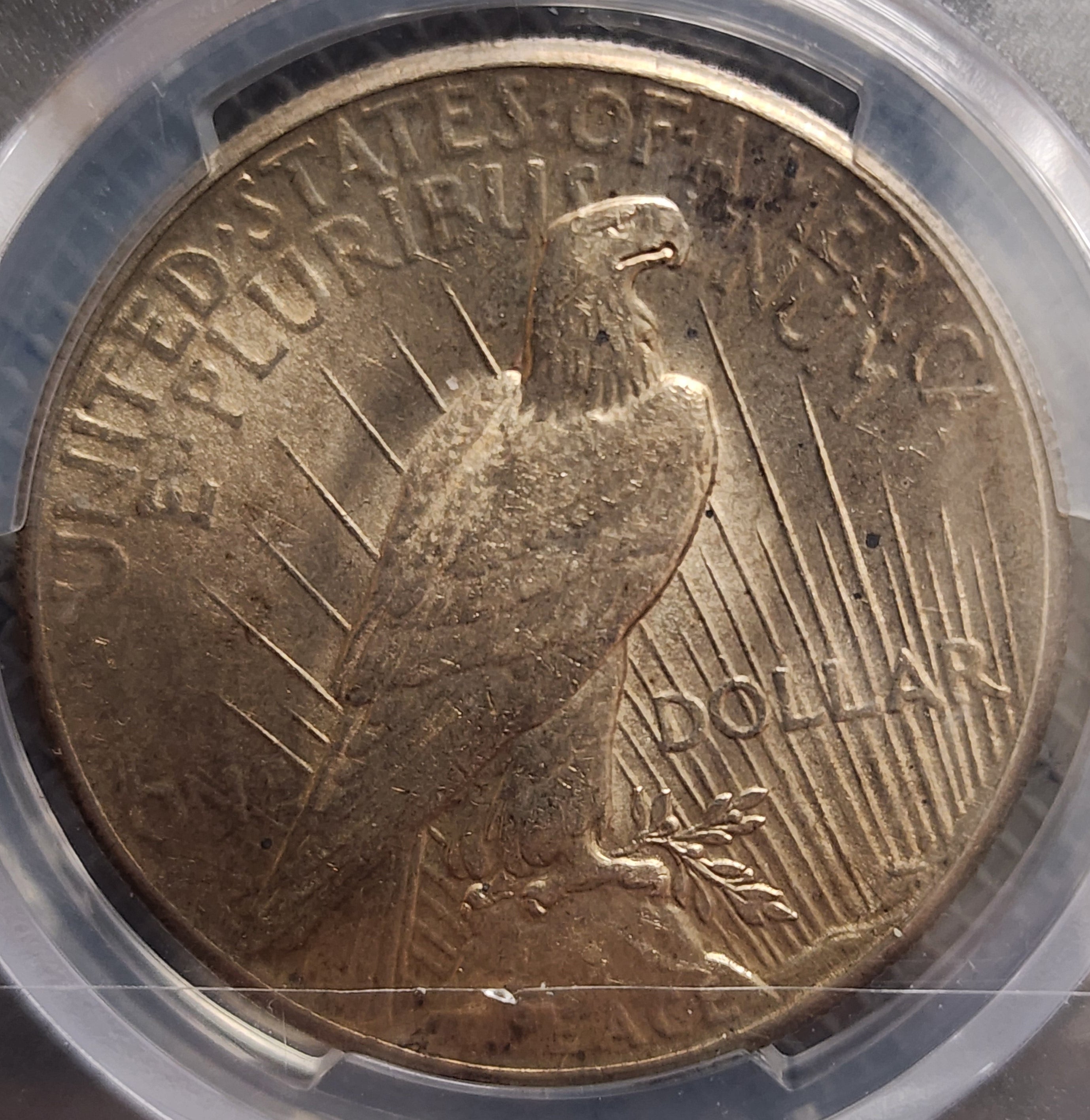 1928 Peace Silver Dollar., PCGS AU-58. Slider, 'Key Date Coin', Store #DR0649