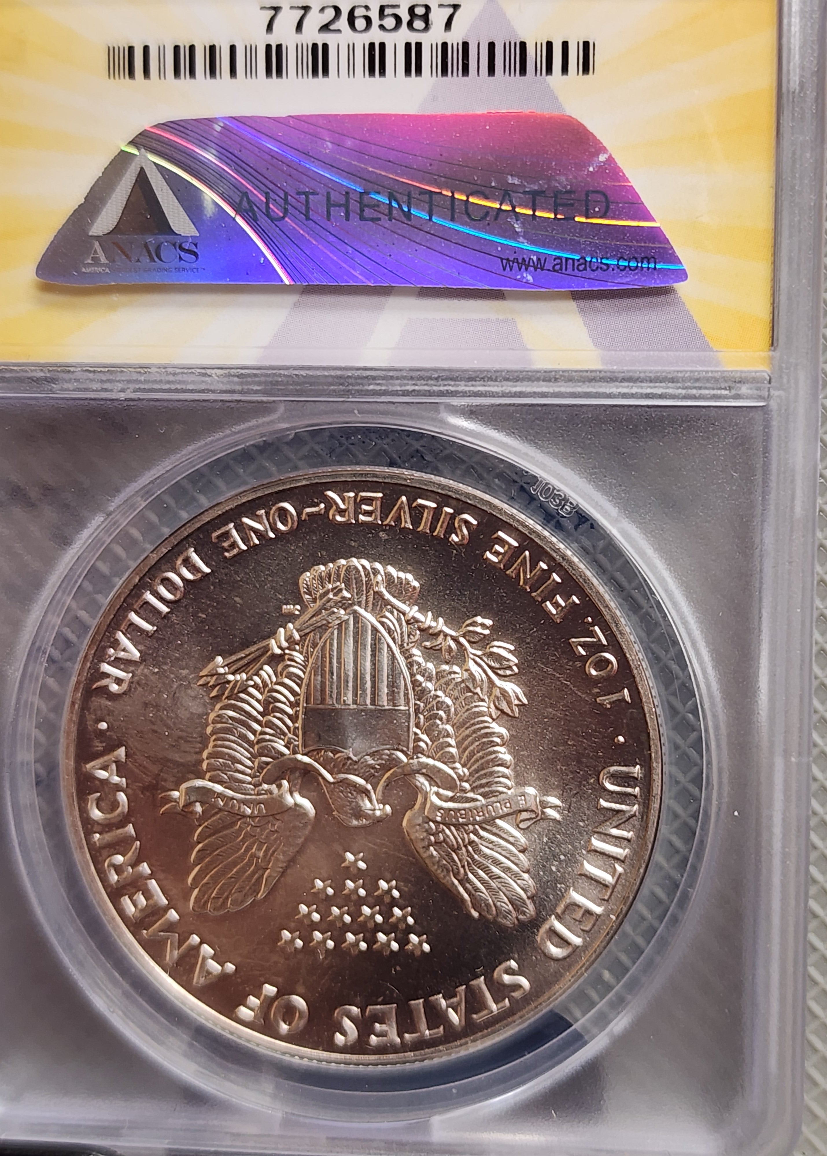 1992 American Silver Eagle, Nice Blue "TONER", ANACS MS-68, Store #AE308.