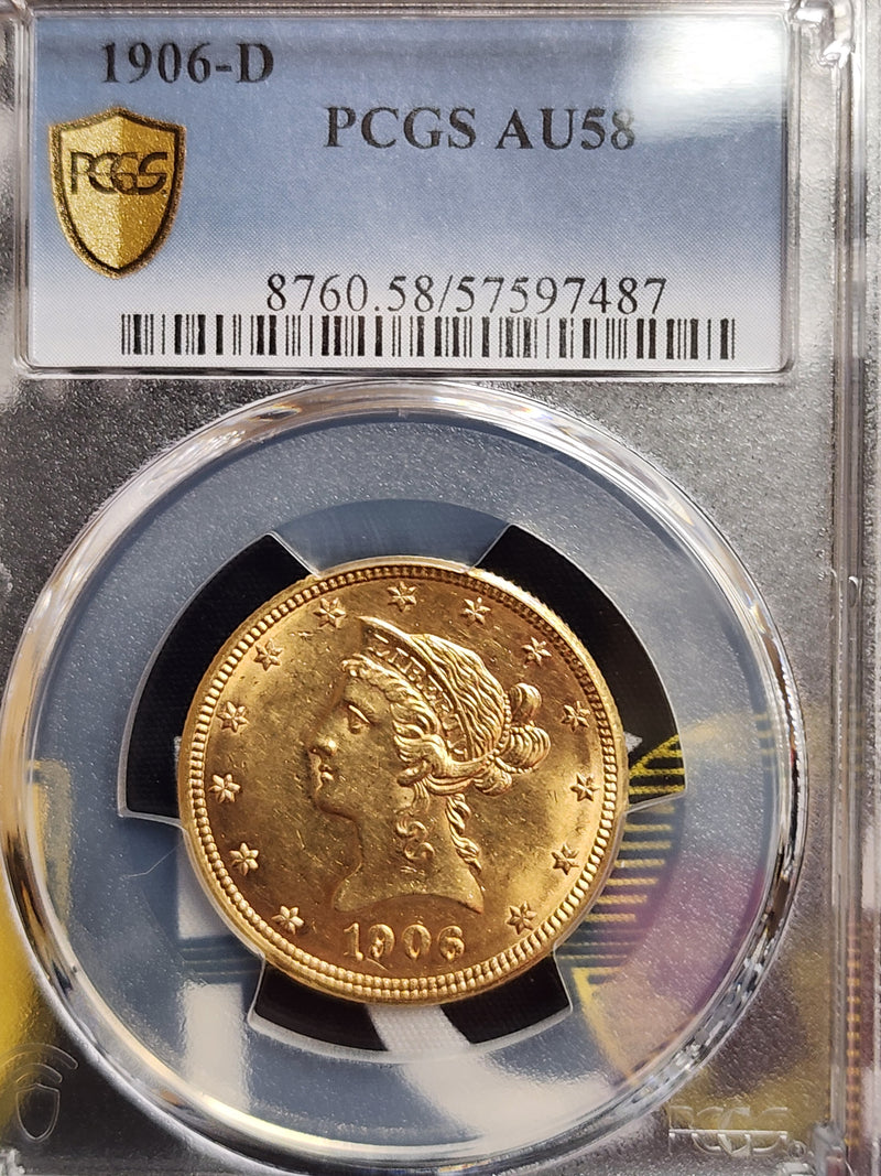 1906-D $10 Gold Liberty Eagle, PCGS AU-58, Gold Coin, Store Sale