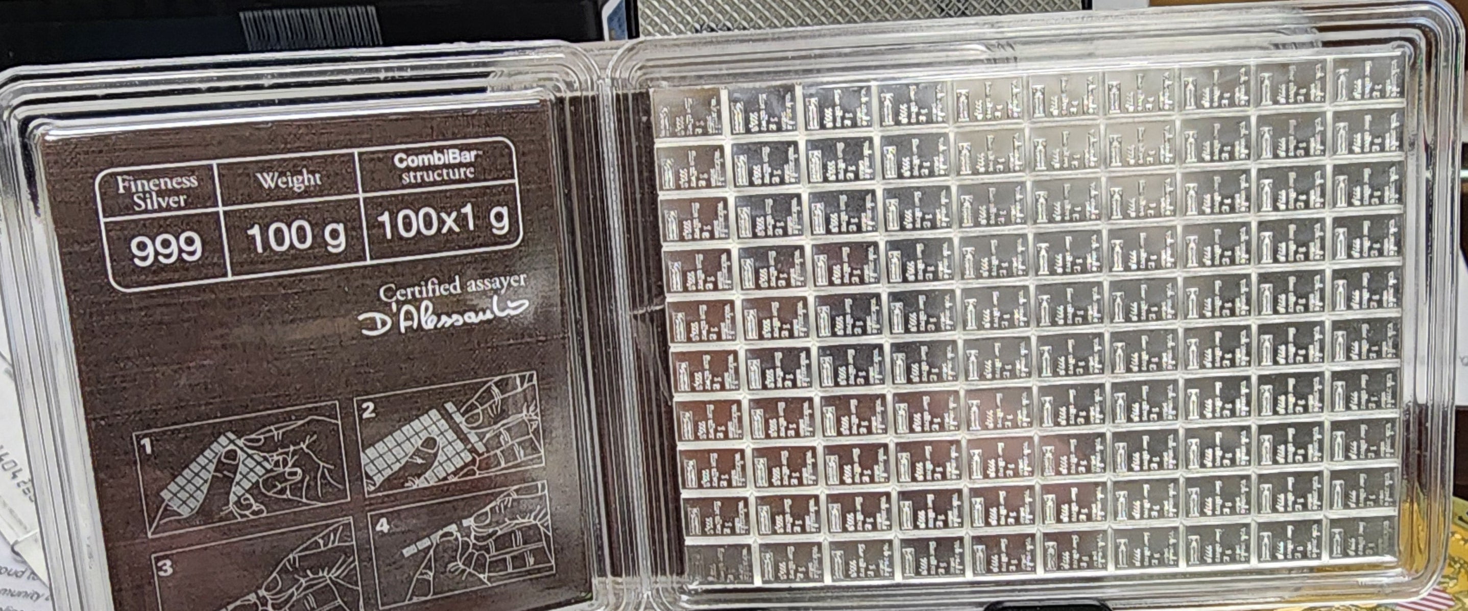 Valcambi Suisse, CombiBar, 100 each, 1 Gram Bars, 100 Gram Bar, Store #SR008.