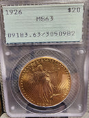 1926 $20 Gold Liberty Double Eagle, PCGS Rattler, MS-63,  Store Sale
