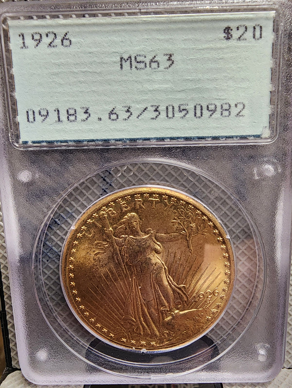 1926 $20 Gold Liberty Double Eagle, PCGS Rattler, MS-63,  Store Sale #G0024.