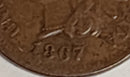 1867 Indian Head Cent, Overdate, Extra Fine Circulated Coin, Store