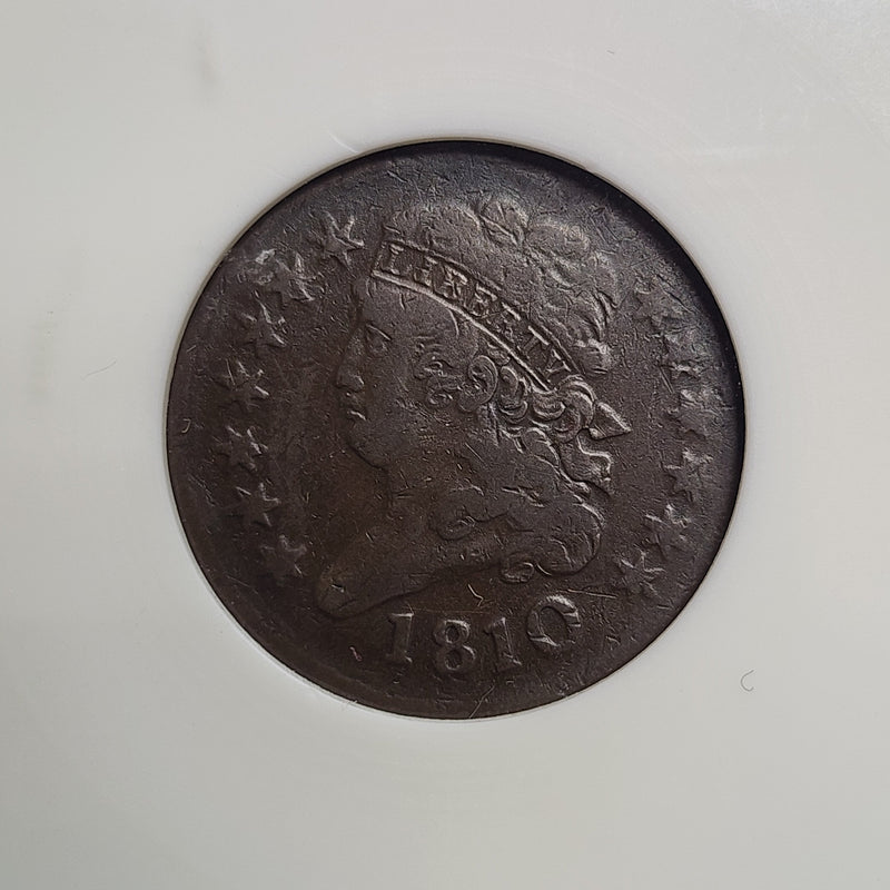 1810 Half Cent, (C-1), ANACS Soap Box Holder, Fine-15, Store Sale
