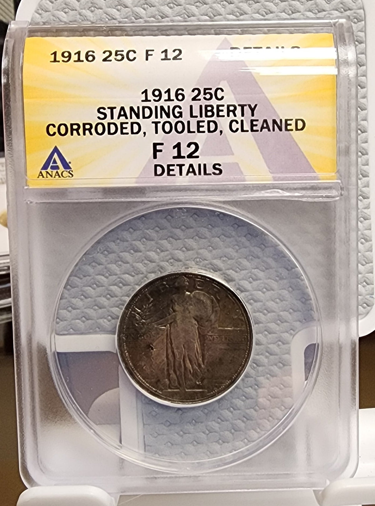 1916 Standing Liberty Quarter, "KEY DATE", ANACS Fine Details. Store #QR029.