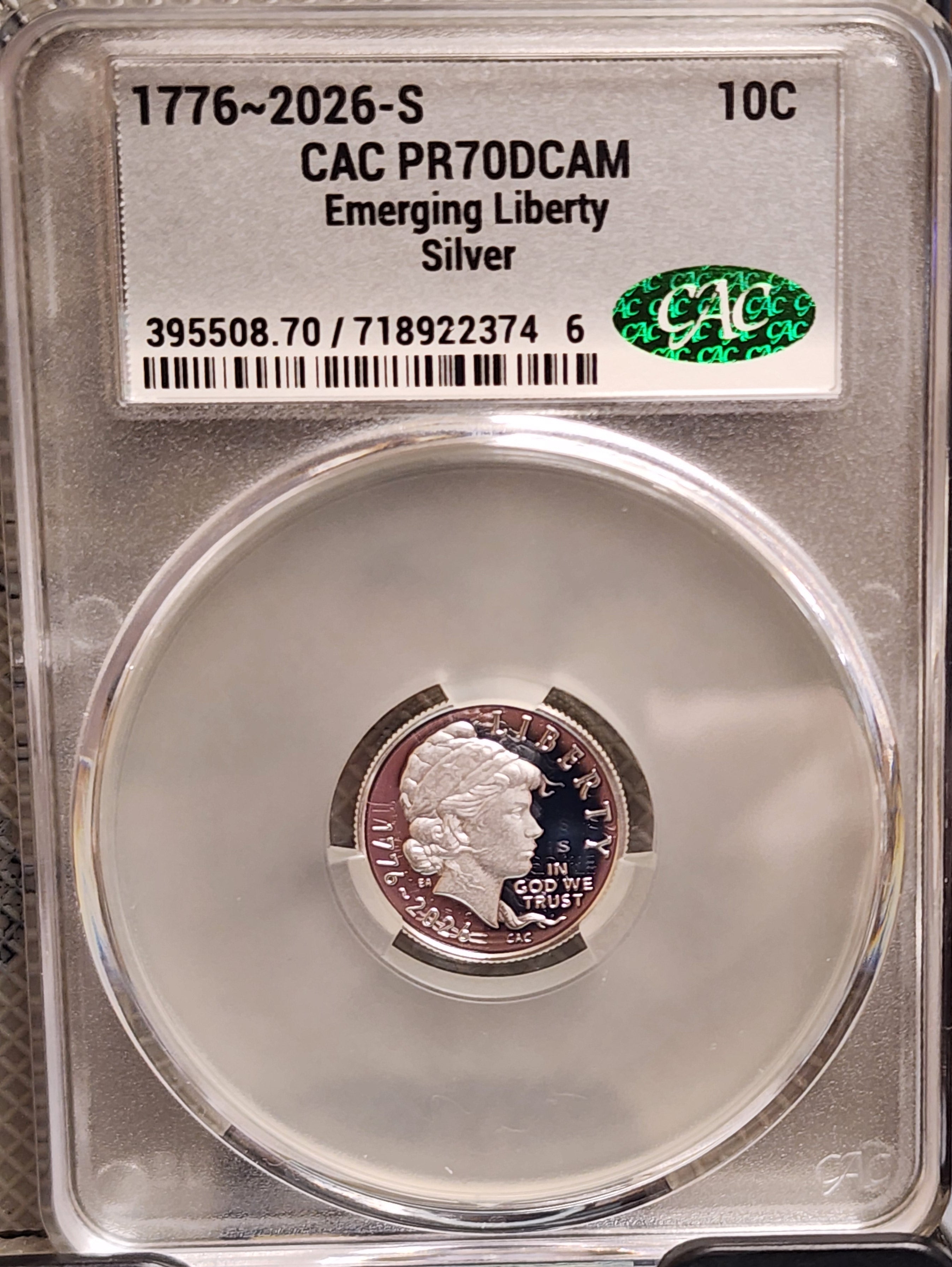 2026-S Emerging Liberty Silver Dime, CAC PR-70, DCAM, Store #DE0949.