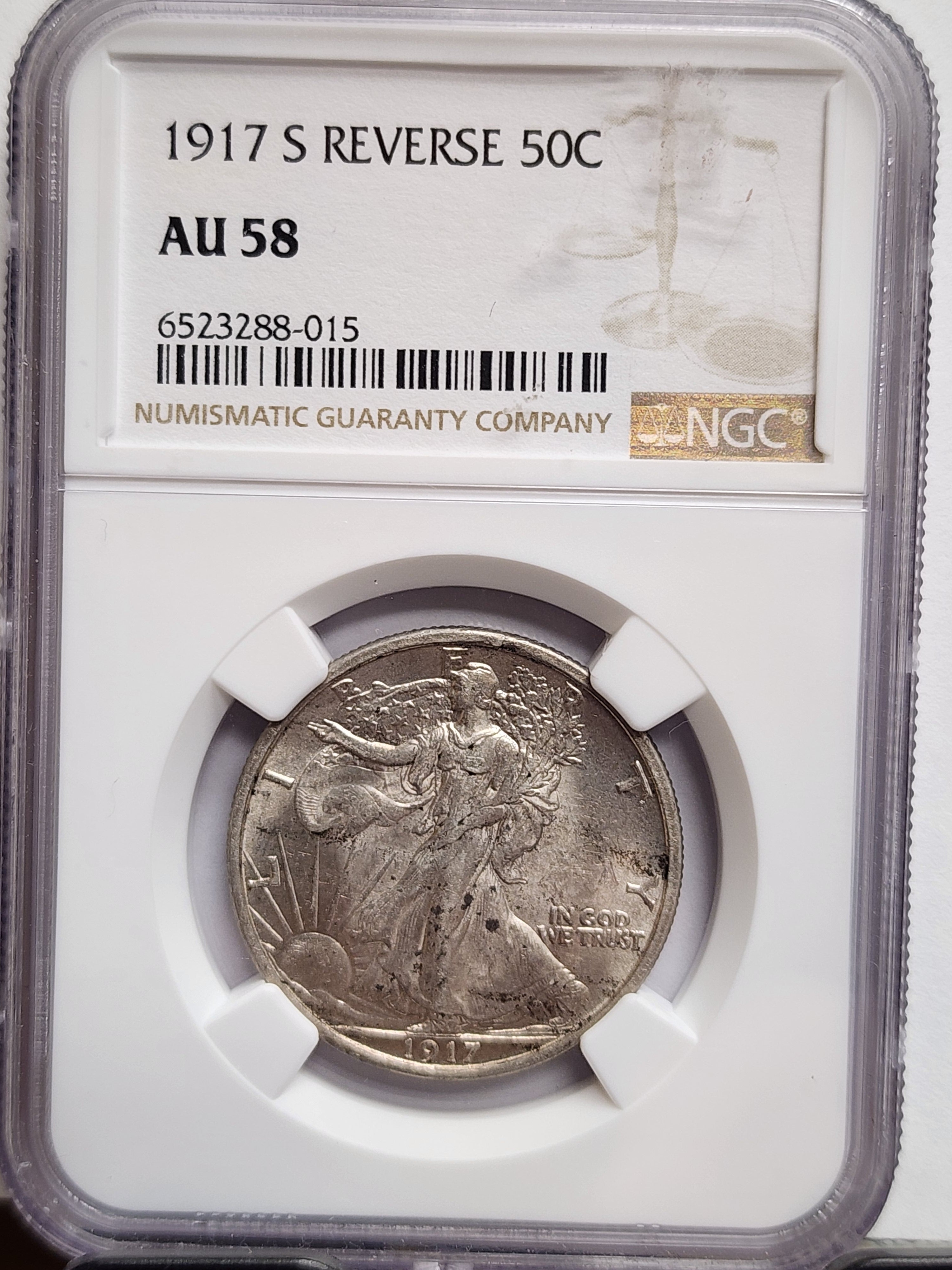 1917-S Walking Liberty Silver Half Dollar, (reverse) NGC AU-58, Store Sale #GHR091.